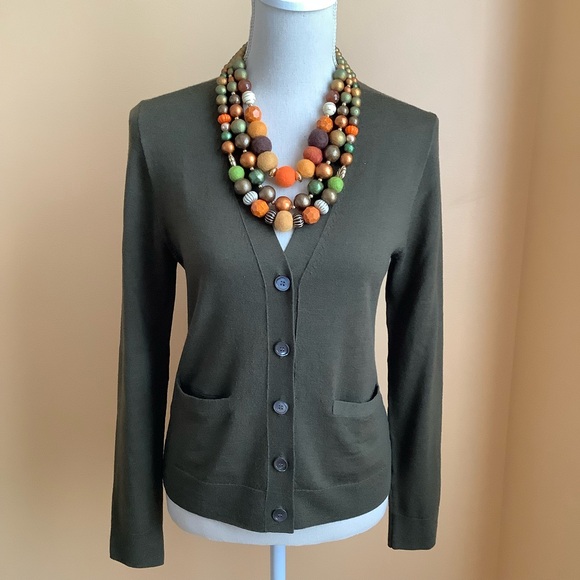J. CREW Olive Green Merino Wool Cardigan Sweater Size M - Picture 2 of 14